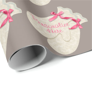 Elegant winter mitten ribbon lace cream pink taupe wrapping paper