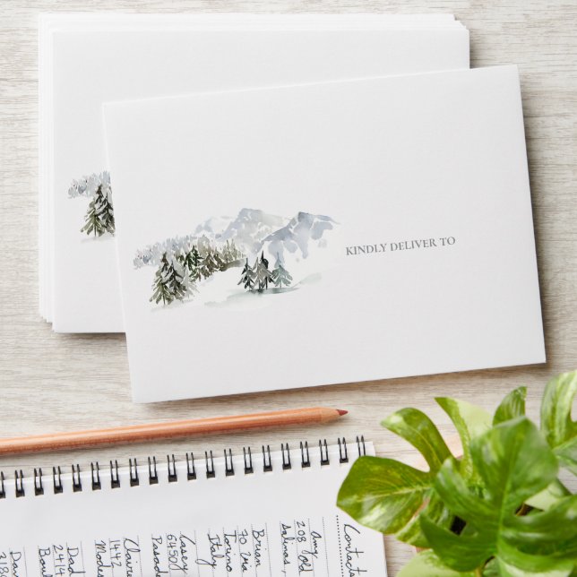 Elegant Winter Mountain Christmas Envelope (Stacked)
