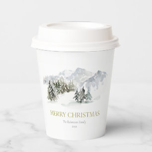 Elegant Winter Mountain Christmas Paper Cups
