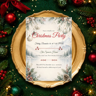 Elegant Winter Mountain Christmas Party Invitation