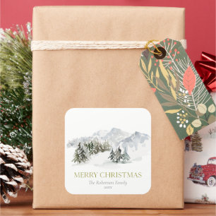 Elegant Winter Mountain Christmas Square Sticker