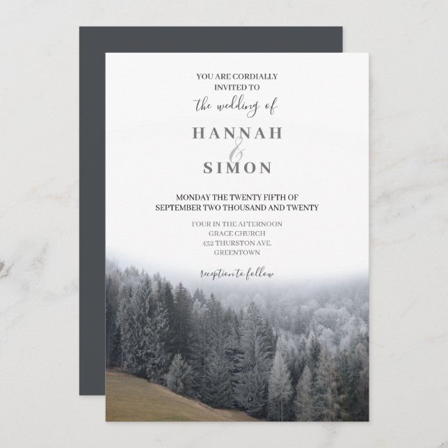 Elegant Winter Mountain Pines Wedding Invitation (Front/Back)