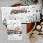 Elegant Winter Mountain Ski Chalet Wedding Tri-Fold Invitation<br><div class="desc">For those who love the idea of riding a chair lift on their wedding day! Ski resort wedding venues are such an epic place to get married! If taking a gondola or ski lift to your wedding venue sounds like your idea of a good time, then you’ll love this watercolor...</div>