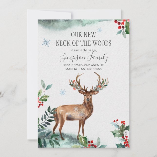 Elegant Winter New Neck of the Woods Moving Announcement (Front)