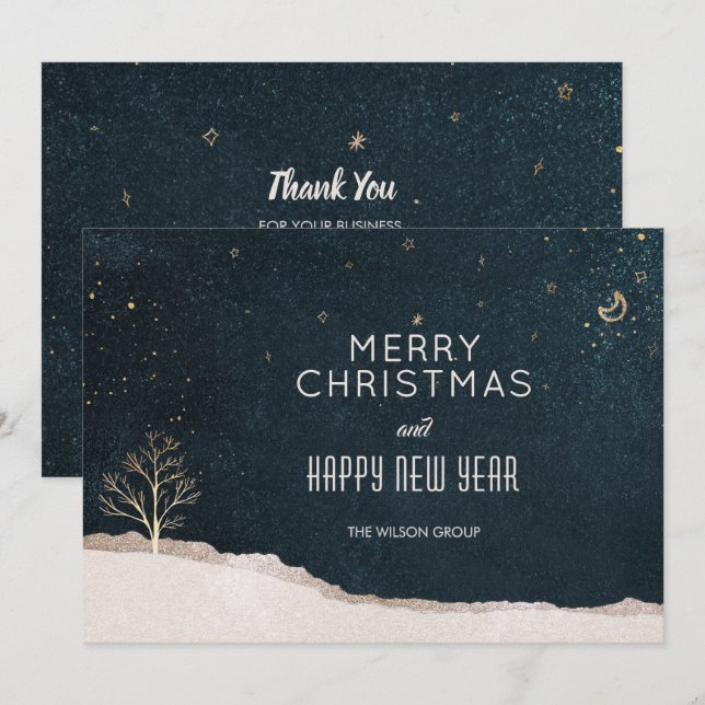 Elegant Winter Night Christmas Business Holiday Card (Front/Back)