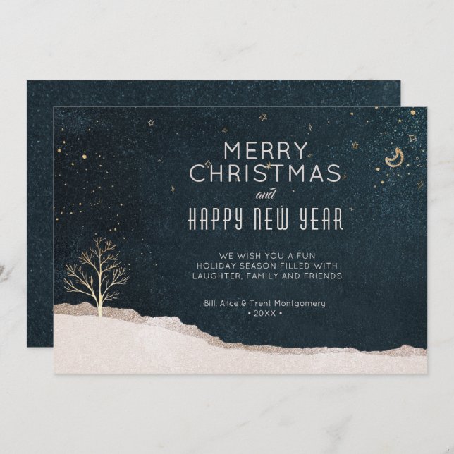Elegant Winter Night Christmas Business Holiday Card (Front/Back)