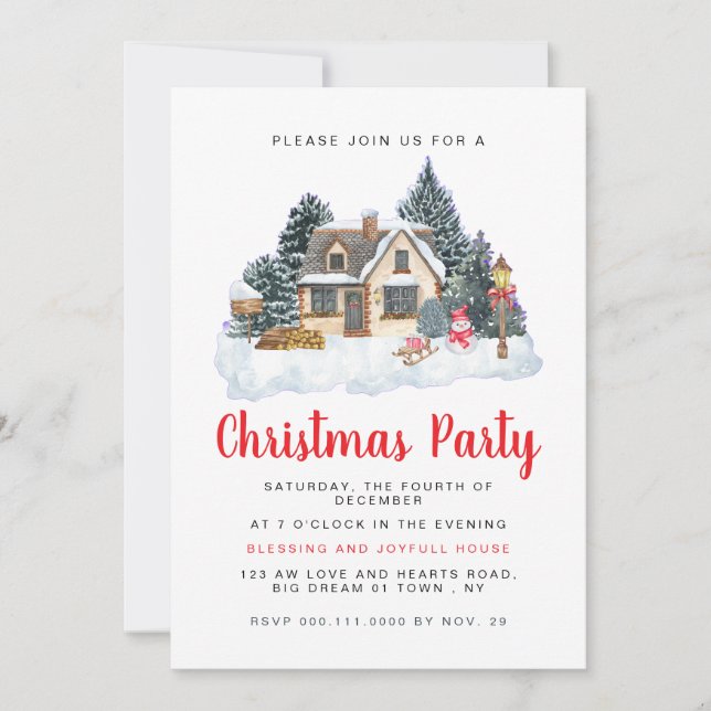 Elegant Winter Nostalgic Vintage Christmas Party Invitation (Front)