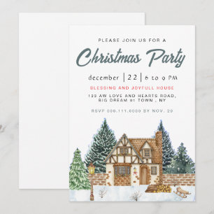 Elegant Winter Nostalgic Vintage Christmas Party Invitation