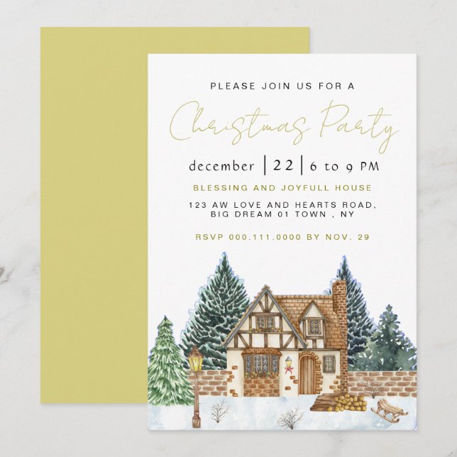 Elegant Winter Nostalgic Vintage Christmas Party Invitation (Front/Back)