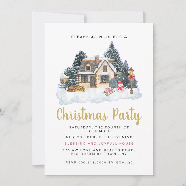 Elegant Winter Nostalgic Vintage Christmas Party Invitation (Front)