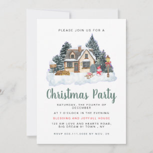 Elegant Winter Nostalgic Vintage Christmas Party Invitation