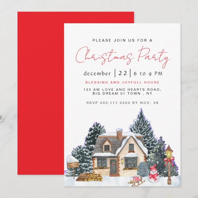 Elegant Winter Nostalgic Vintage Christmas Party Invitation (Front/Back)