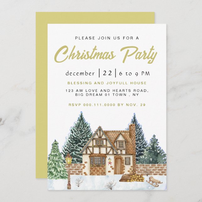 Elegant Winter Nostalgic Vintage Christmas Party Invitation (Front/Back)