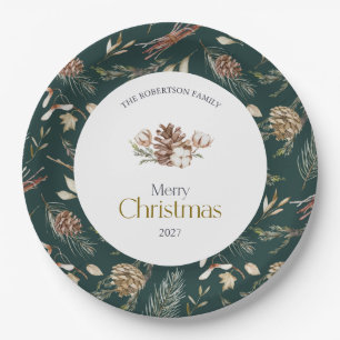 Elegant Winter Paper Plates with Pinecones