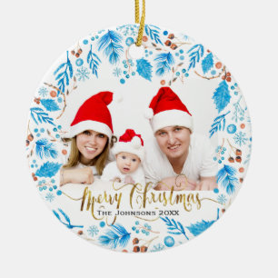 Elegant Winter Pattern Custom Photo Christmas Ceramic Tree Decoration