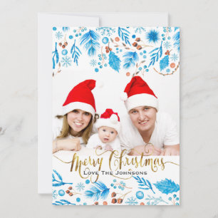 Elegant Winter Pattern Custom Photo Christmas Holiday Card