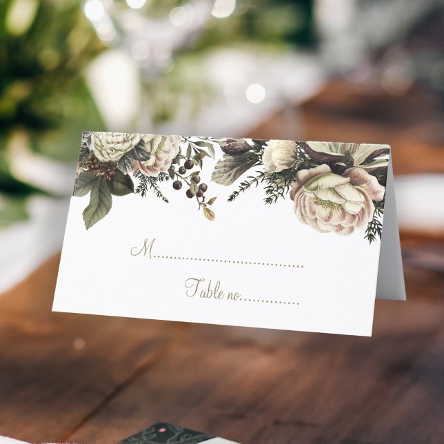 Elegant winter peonies chic wedding table place place card (Creator Uploaded)