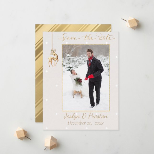Elegant Winter Photo Save the Date Announcement (Front/Back In Situ)