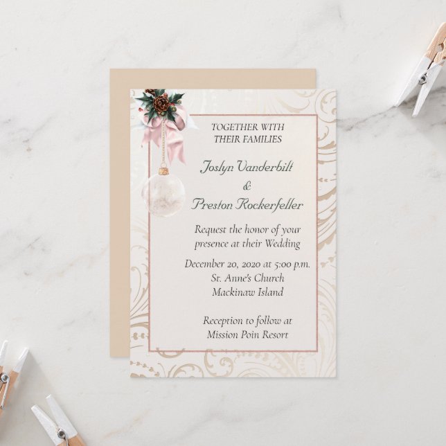 Elegant Winter Photo Wedding Invitation (Front/Back In Situ)