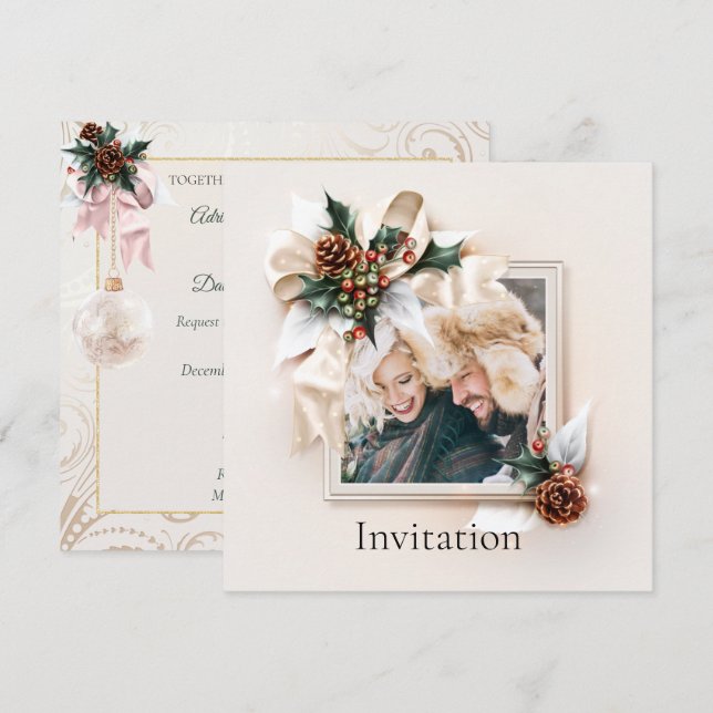 Elegant Winter Photo Wedding Invitation (Front/Back)