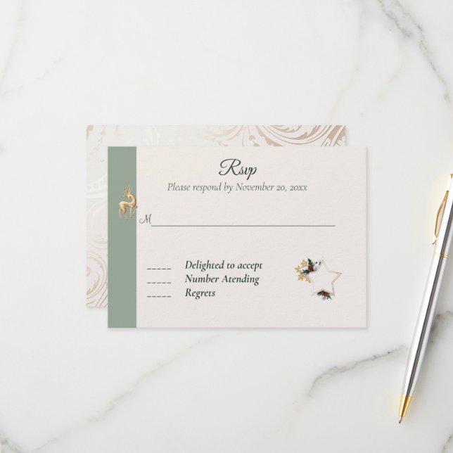 Elegant Winter Photo Wedding Response Card (Front/Back In Situ)