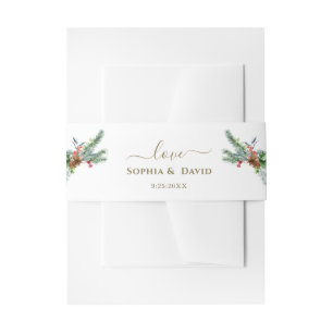 Elegant Winter Pine Berry Christmas Wedding Invitation Belly Band
