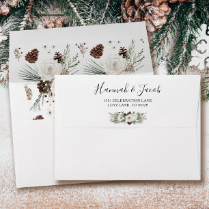 Elegant Winter Pine Floral Wedding Return Address Envelope