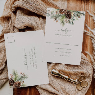 Elegant Winter Pine Greenery RSVP Postcard