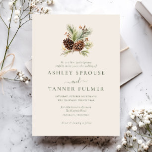 Elegant Winter Pine Greenery Wedding Invitation