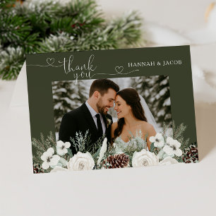 Elegant Winter Pine Photo Wedding Thank You Card