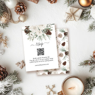 Elegant Winter Pine QR Code Wedding RSVP Enclosure Card