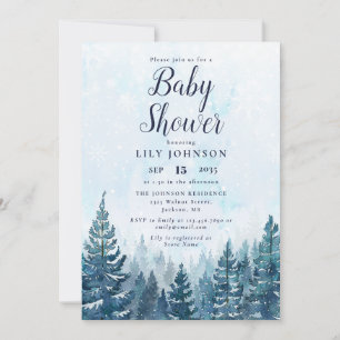 Elegant Winter Pine Tree Forest Baby Shower Invitation