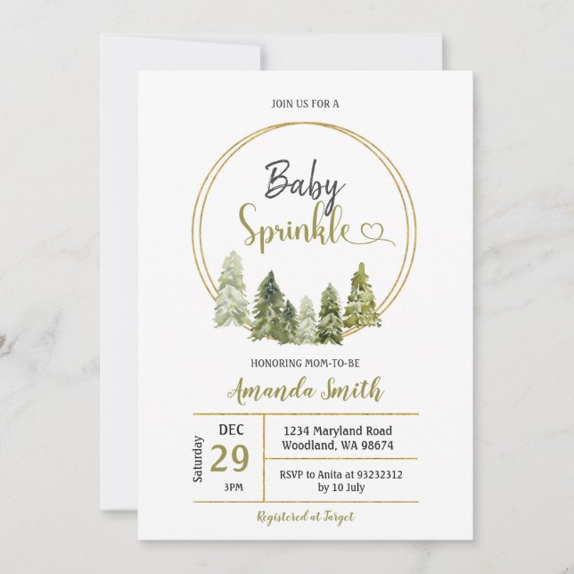 Elegant Winter Pine Tree Forest Baby Sprinkle Invitation (Front)