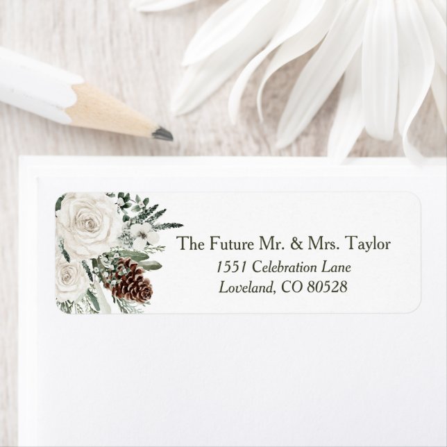 Elegant Winter Pine Wedding Return Address (Insitu)