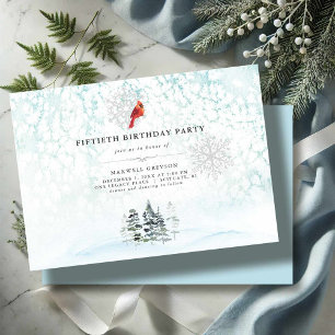 Elegant Winter Pines Watercolor Birthday Invites
