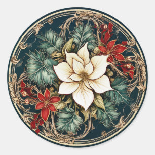 Elegant Winter Poinsettia Blooms Classic Round Sticker
