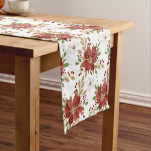Elegant Winter Poinsettia Floral Pattern Short Table Runner
