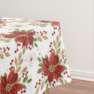 Elegant Winter Poinsettia Floral Pattern Tablecloth