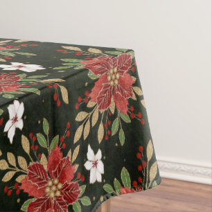 Elegant Winter Poinsettia on Dark Background Tablecloth