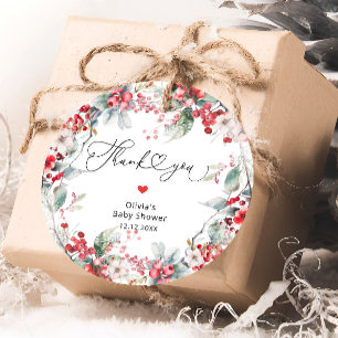 Elegant Winter Red Floral Baby Shower Thank You Favour Tags