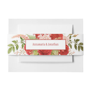 Elegant Winter Red Roses & Greenery Wedding Invitation Belly Band