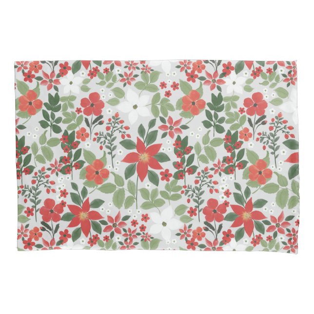 Elegant Winter Red White Floral Painting Pillowcase (Front-Left)