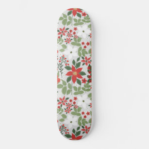 Elegant Winter Red White Floral Painting Skateboard