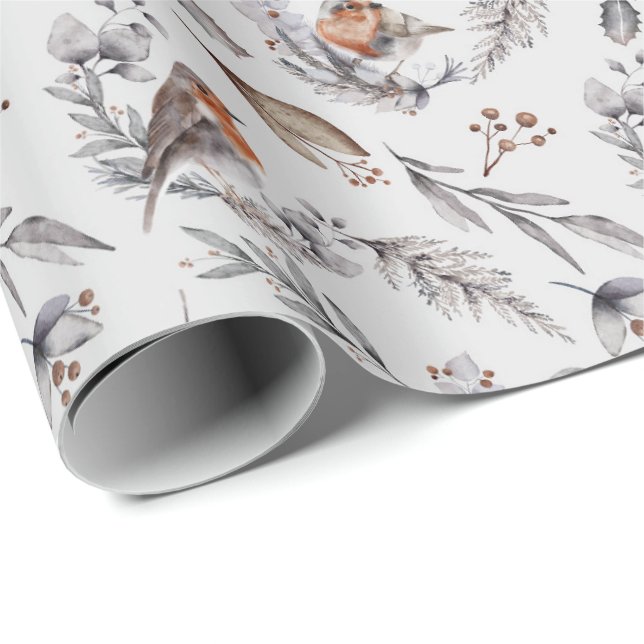 Elegant Winter Robin Bird Christmas Gift  Wrapping Paper (Roll Corner)
