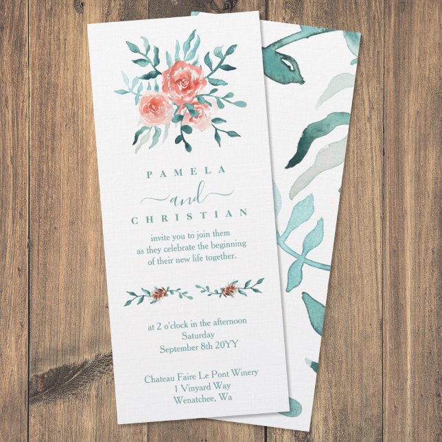Elegant Winter Roses, Eucalyptus Wedding Invitation (dusty pink roses light green eucalyptus leaves floral winter wedding invitations)