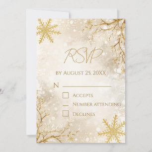 Elegant Winter RSVP Card   Ivory & Gold Snowflake