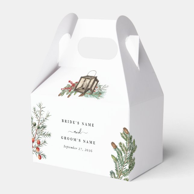 Elegant Winter Rustic Pine Trees Lantern Wedding Favour Box (Front Side)