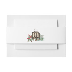 Elegant Winter Rustic Pine Trees Lantern Wedding Invitation Belly Band