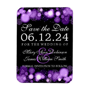 Elegant Winter Save The Date Purple Lights Magnet