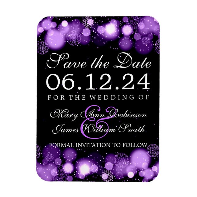 Elegant Winter Save The Date Purple Lights Magnet (Vertical)
